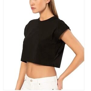 Hunter & Brown Black Cropped Cap Sleeve Boxy Top Womens XS Rayon Festival Beach